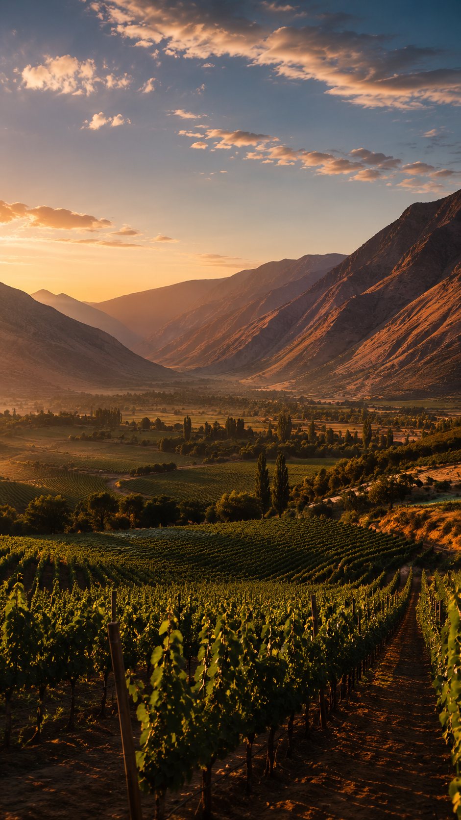 Valle del Elqui al atardecer con sus viñedos